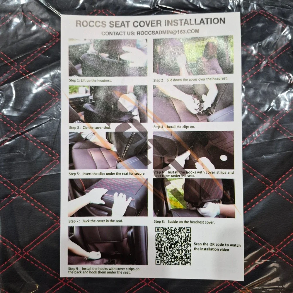 ROCCS‎ Seat Covers Black Faux Leather Red Diamond Stitch Full Set Truck/SUV